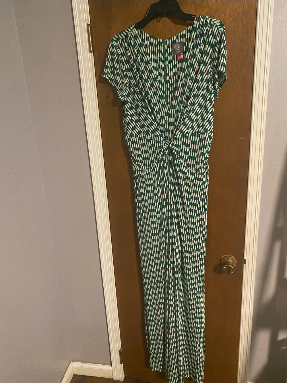Vince Camuto Green & White Patterned Short-Sleeve Jumpsuit